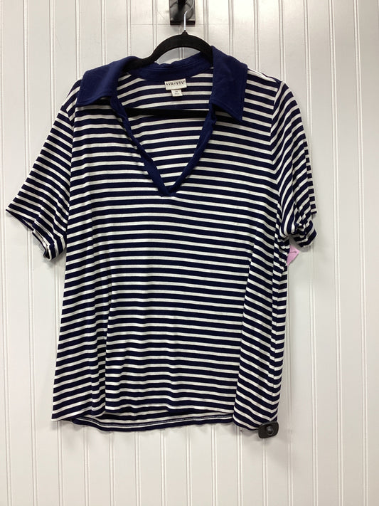 Top Ss By Ava & Viv In Blue & White, Size:2X