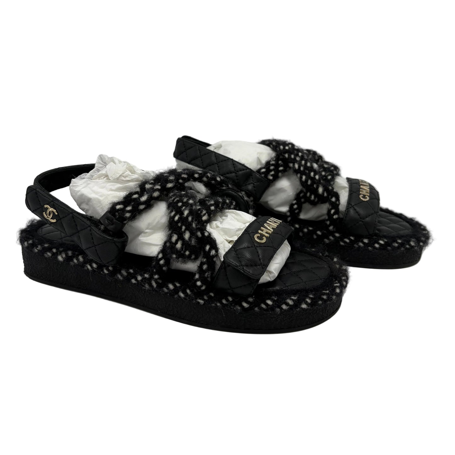 Chanel Cord Lambskin Logo Luxury Sandals, Size: 9 / 39