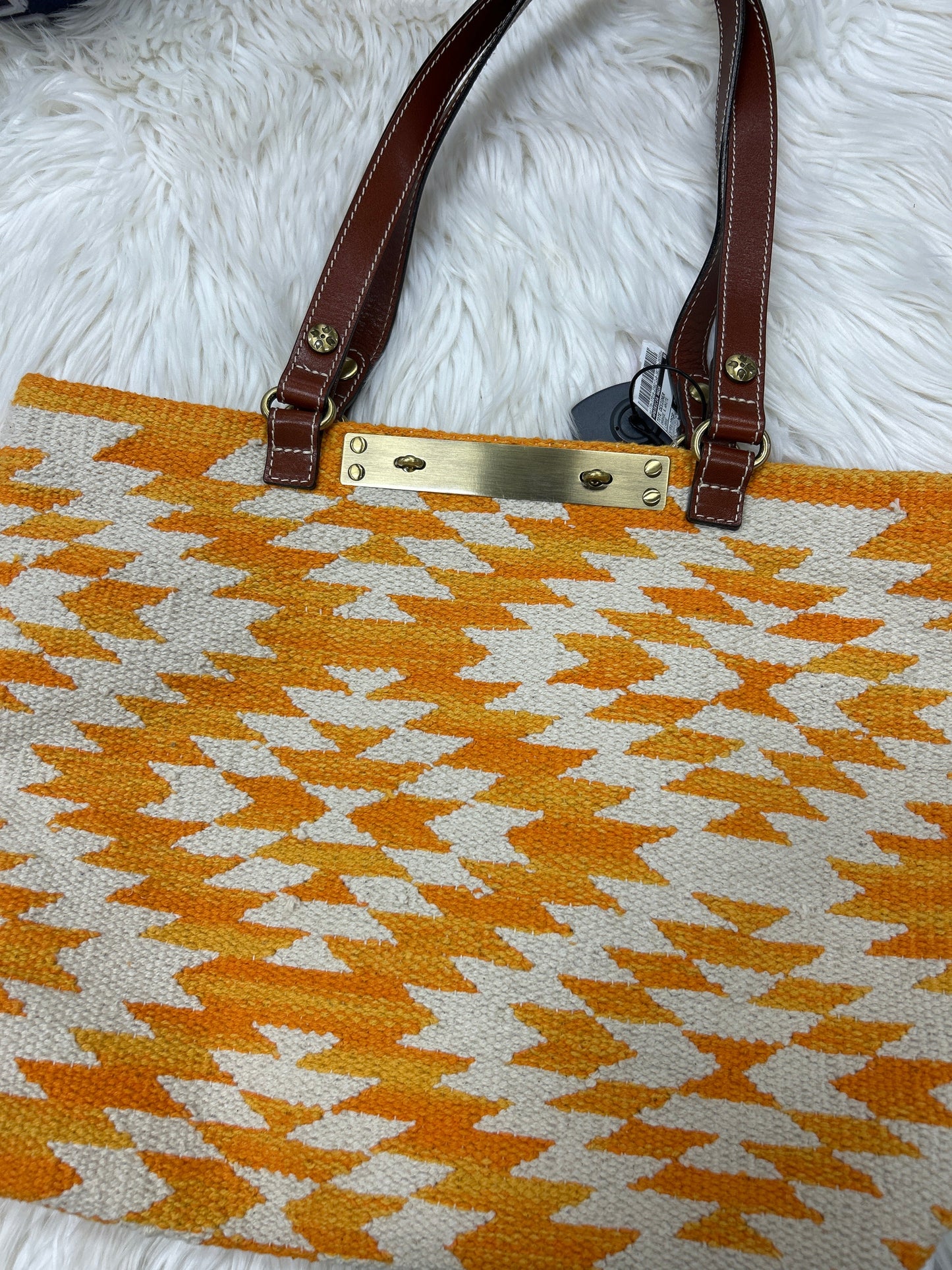 Tote Designer By Patricia Nash In Orange & White, Size:Large