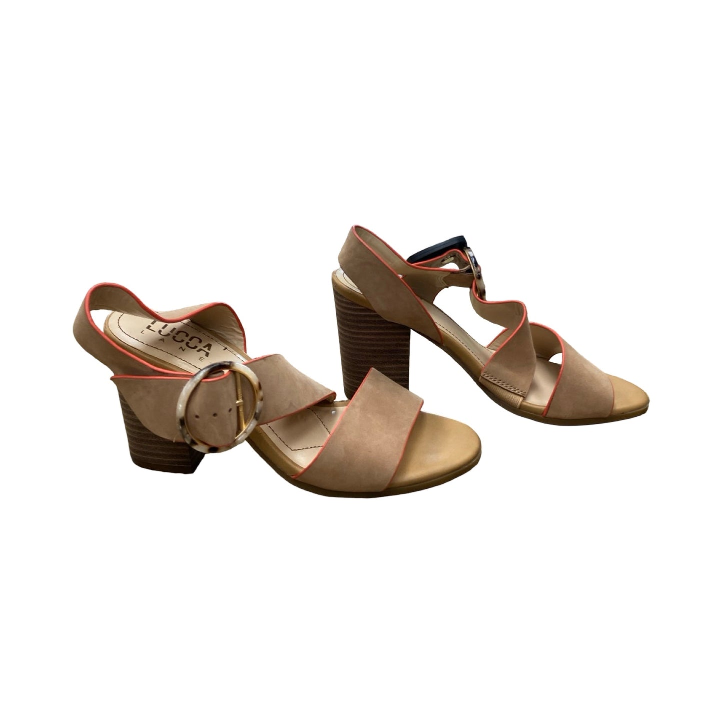 Sandals Heels Block By Cmc In Brown & Orange, Size:7