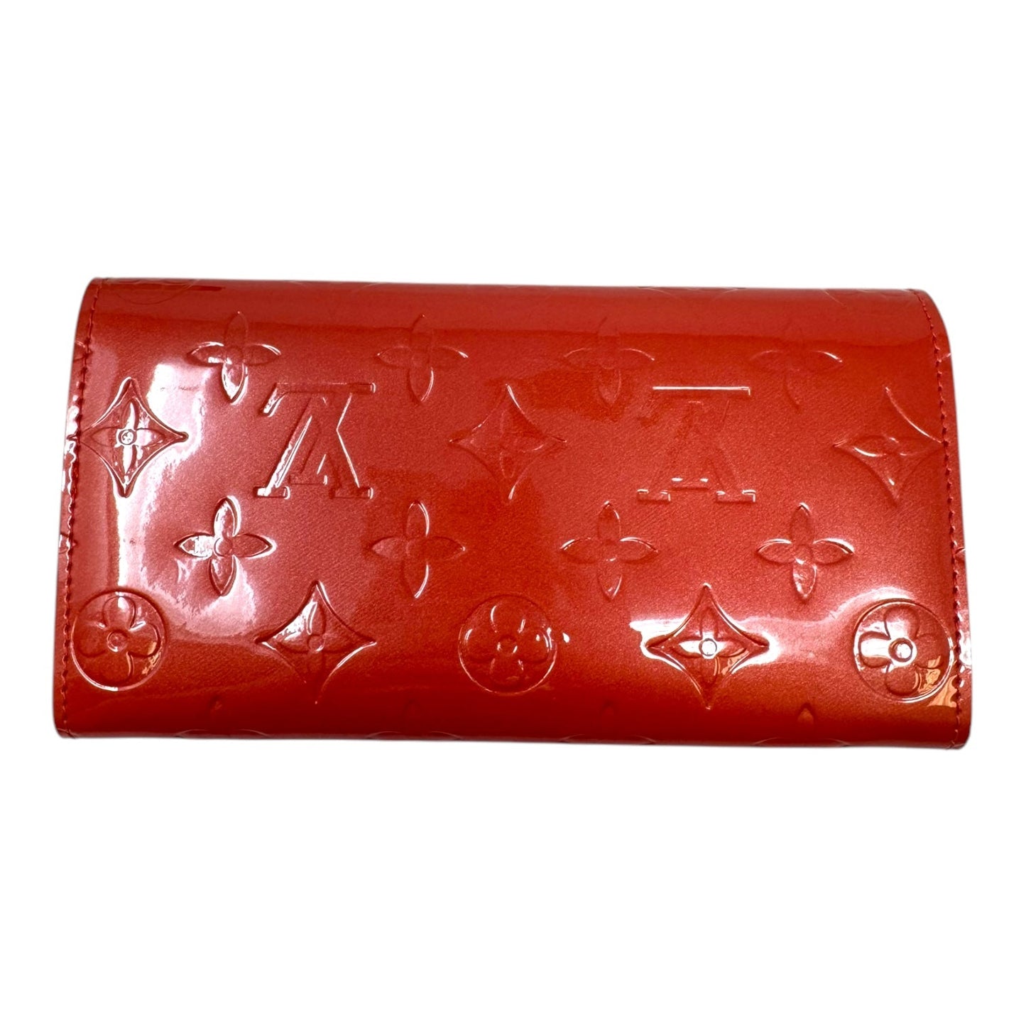 Sarah Vernis Embossed Patent Leather Wallet in Rouge Luxury Designer By Louis Vuitton, Size: Large