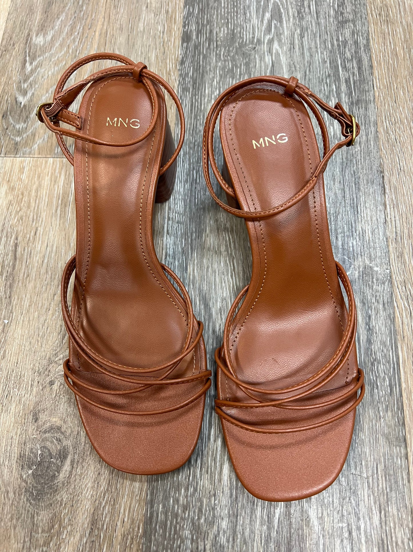 Sandals Heels Block By Mng In Tan, Size: 6.5