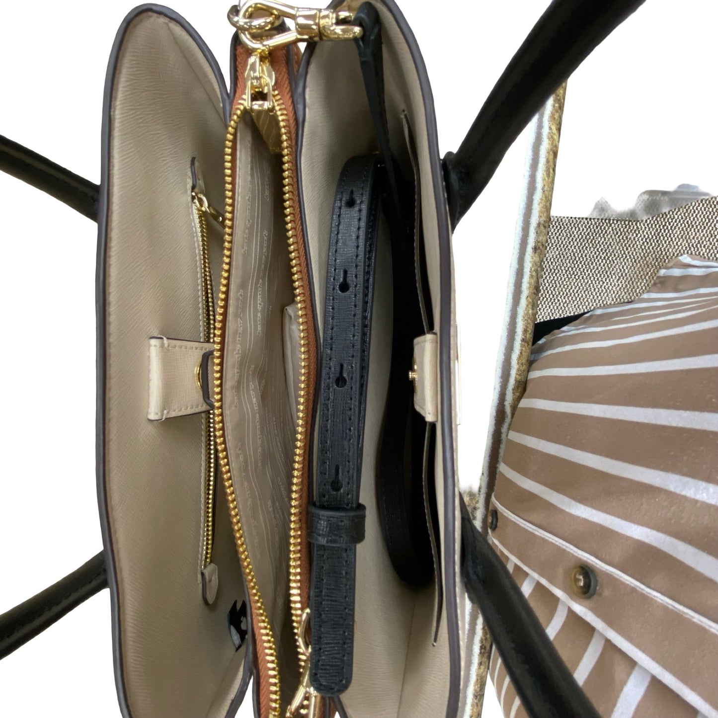 Handbag Designer By Kate Spade In Brown & Cream, Size:Medium (12x8.75x4.5 in)