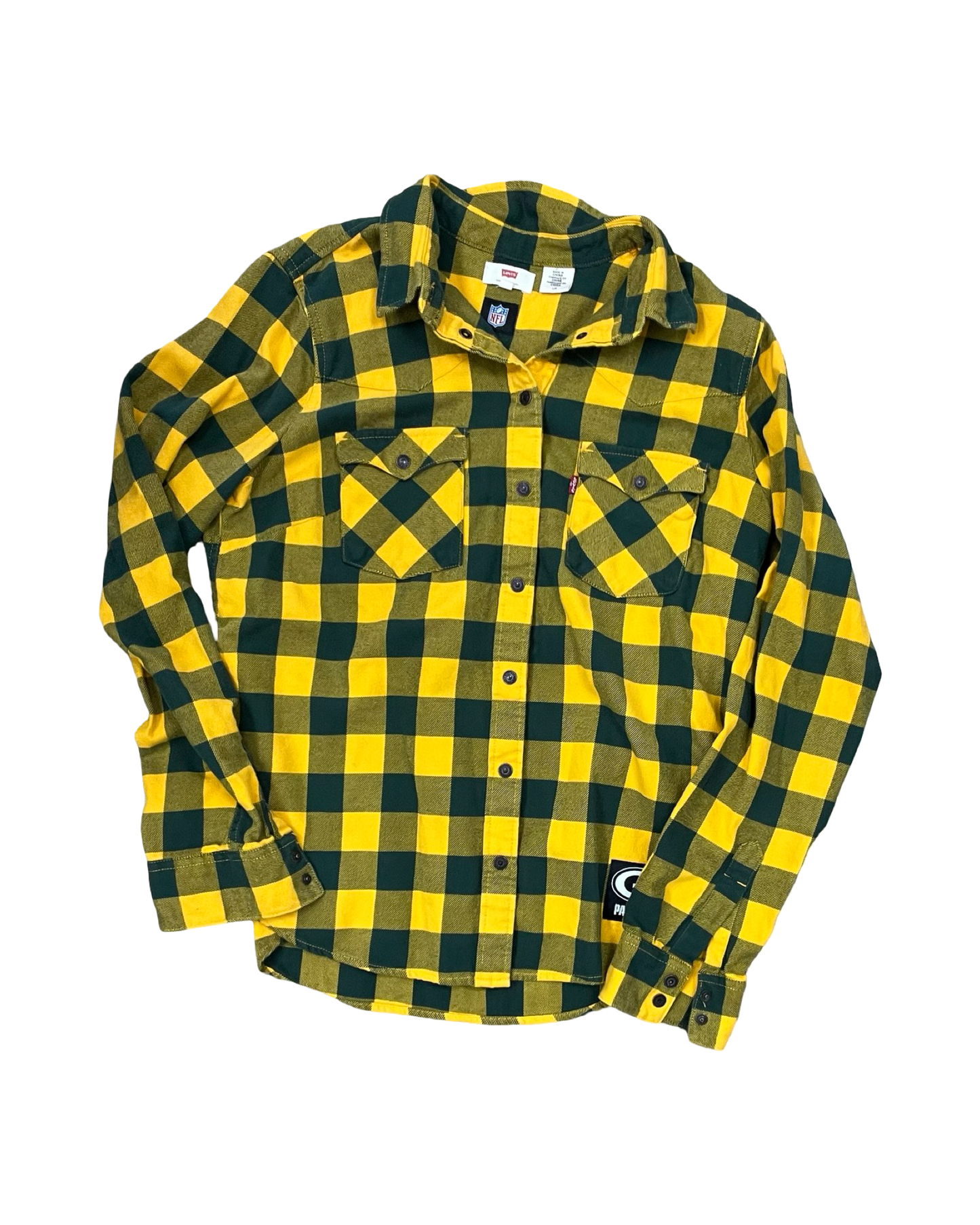 Blouse Ls By Levis In Green & Yellow, Size:L