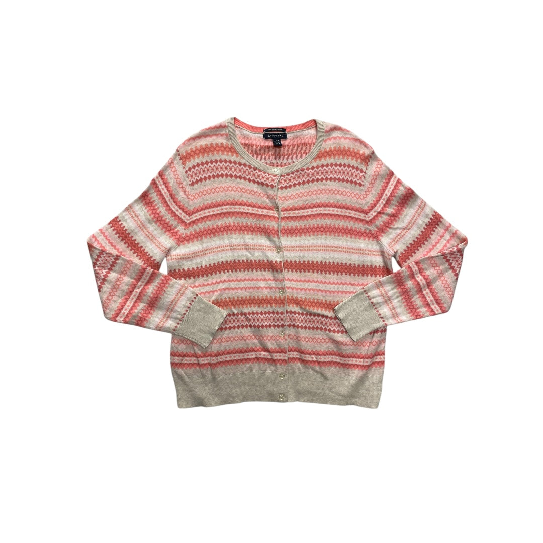 Sweater Cardigan By Lands End In Pink & Tan, Size:L