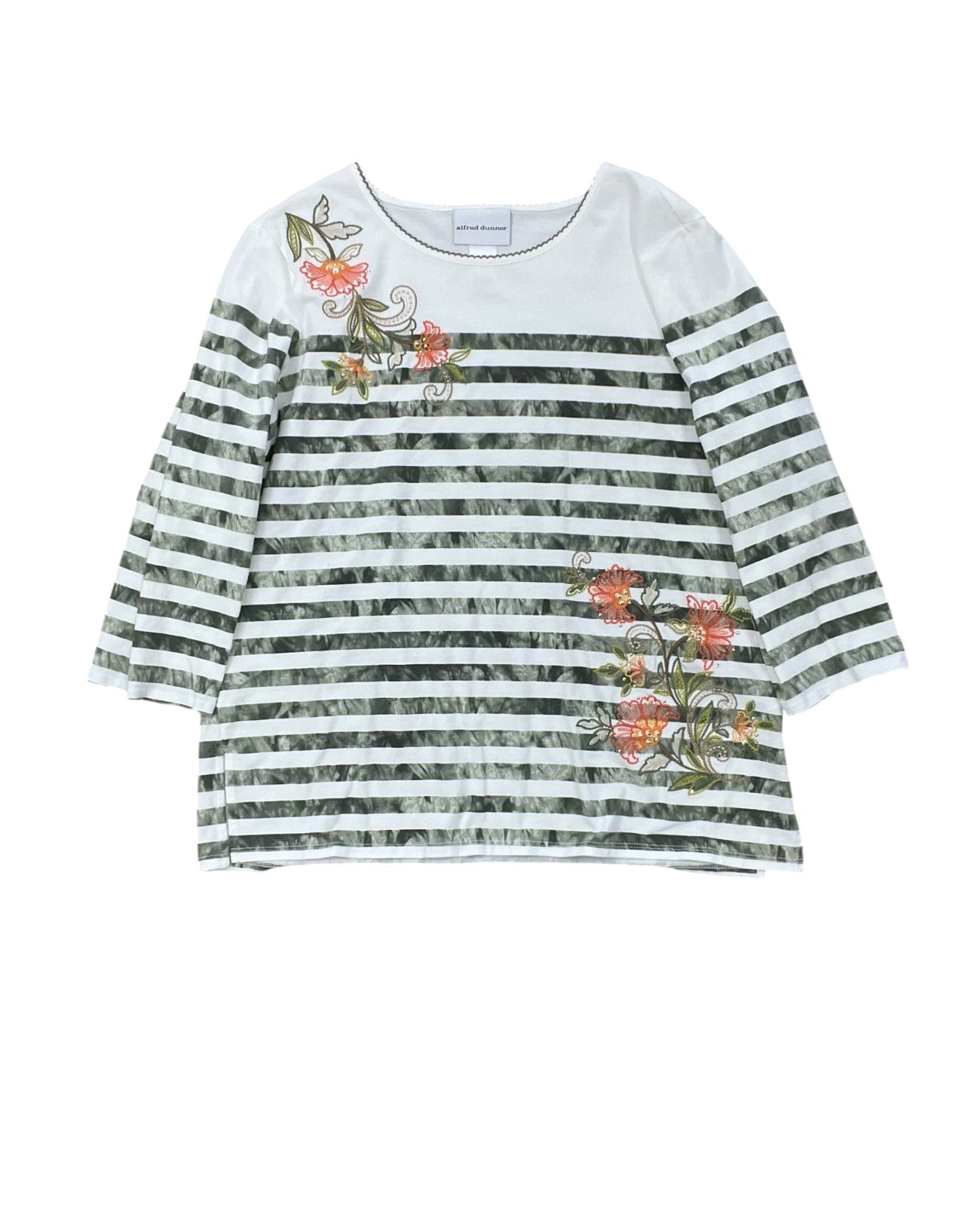 Top 3/4 Sleeve By Alfred Dunner In Cream & Green, Size:S