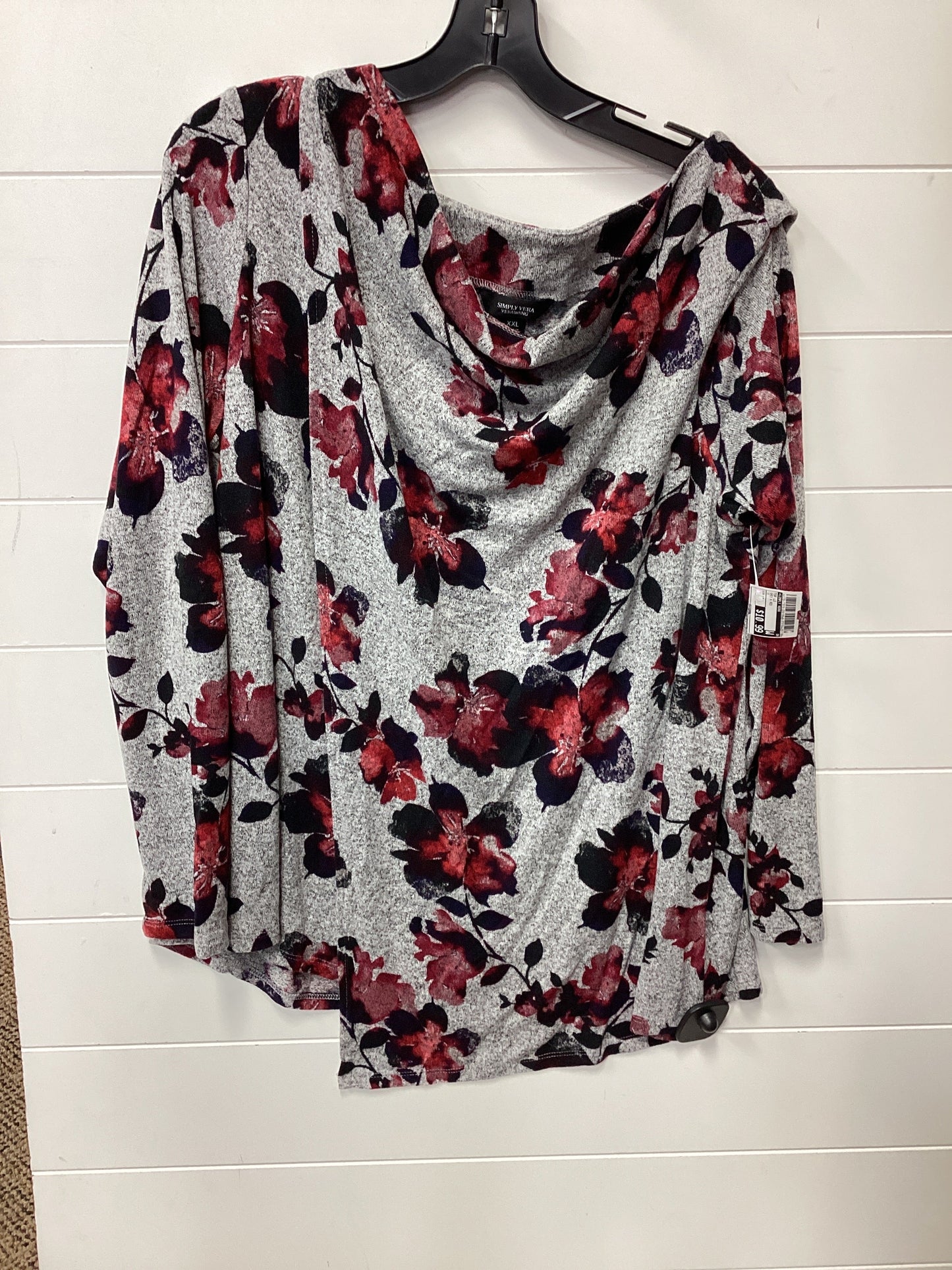Top Ls By Simply Vera In Grey & Red, Size:1X