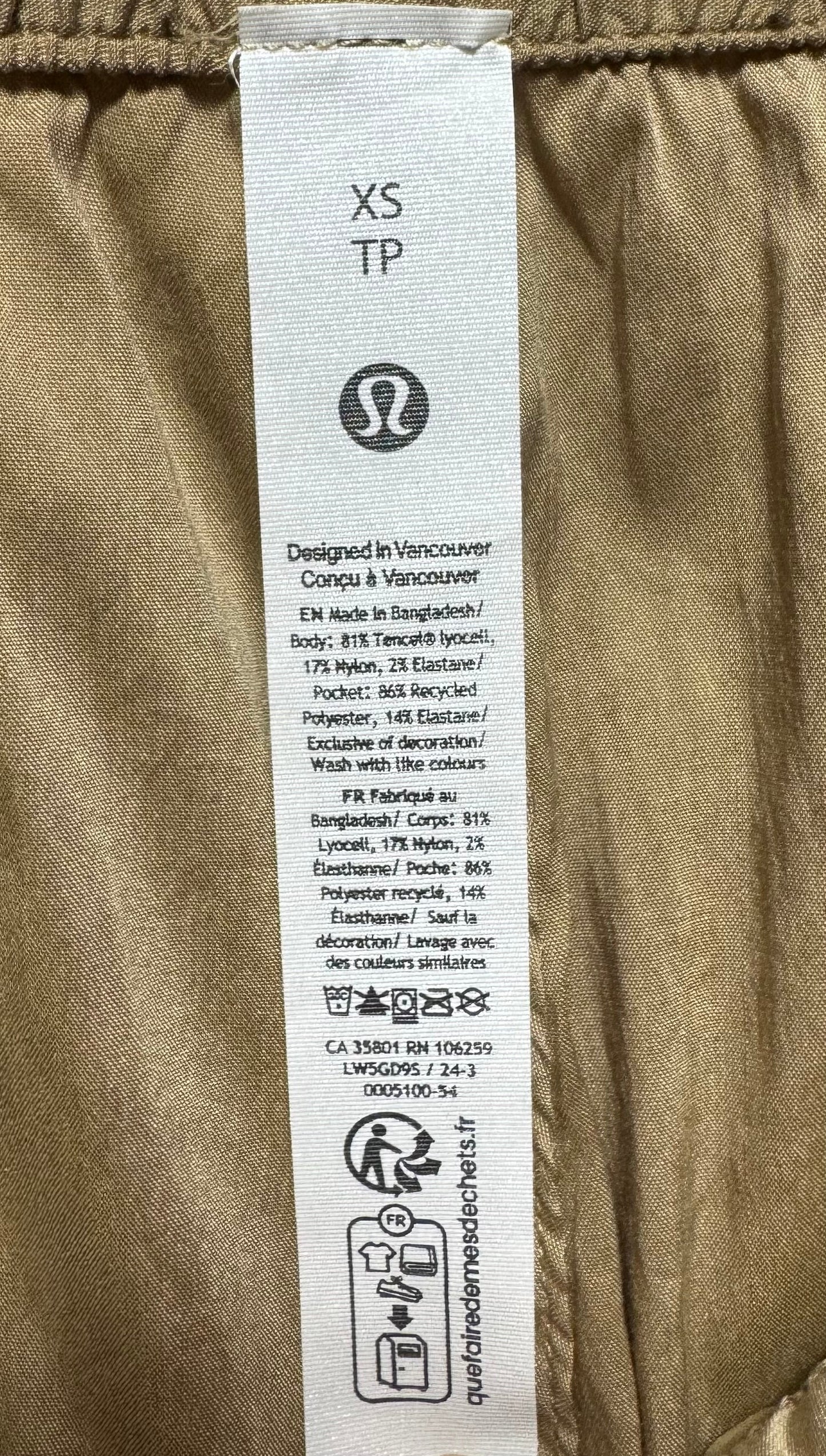 Athletic Pants By Lululemon In Tan, Size: Xs