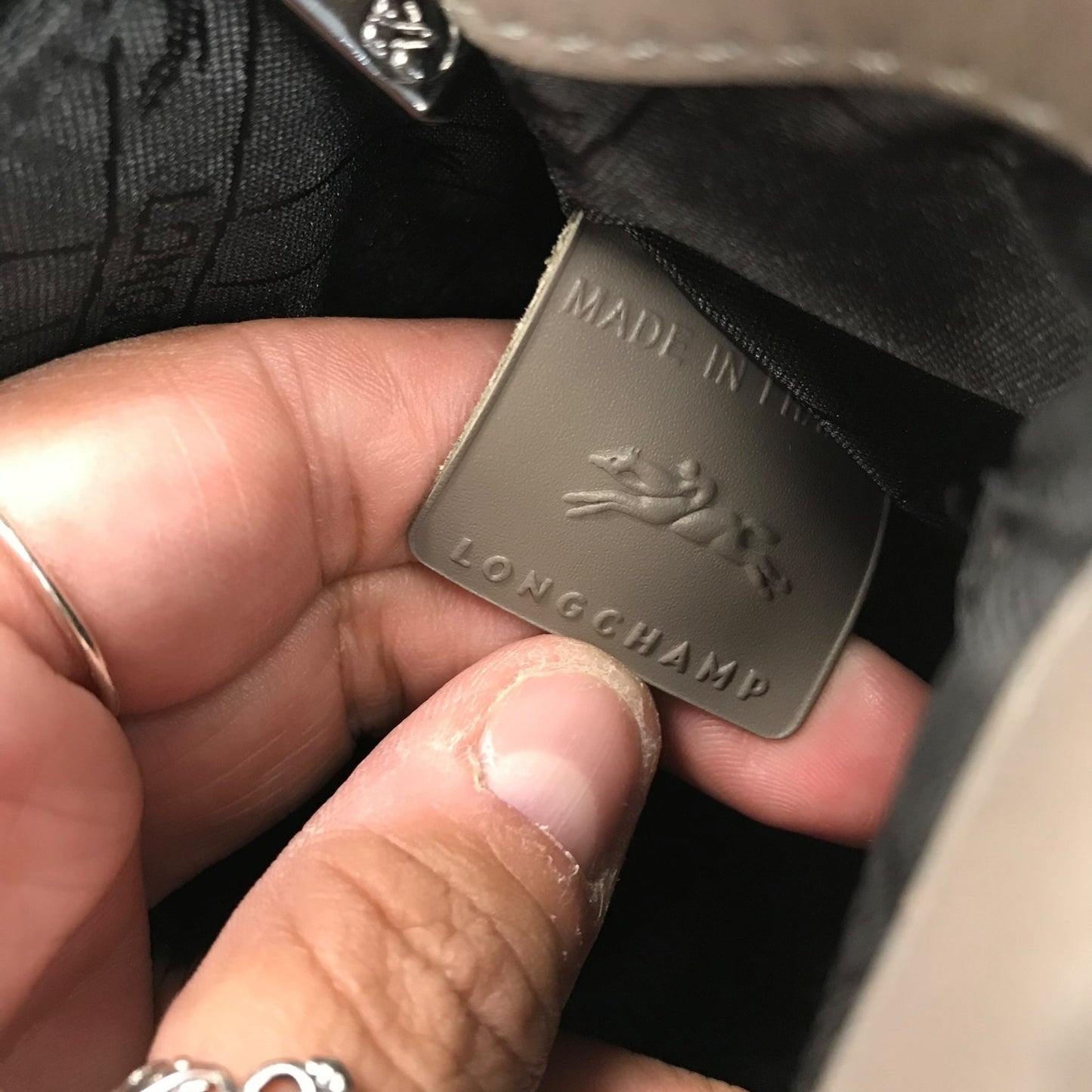 Handbag Designer By Longchamp In Grey, Size:Small