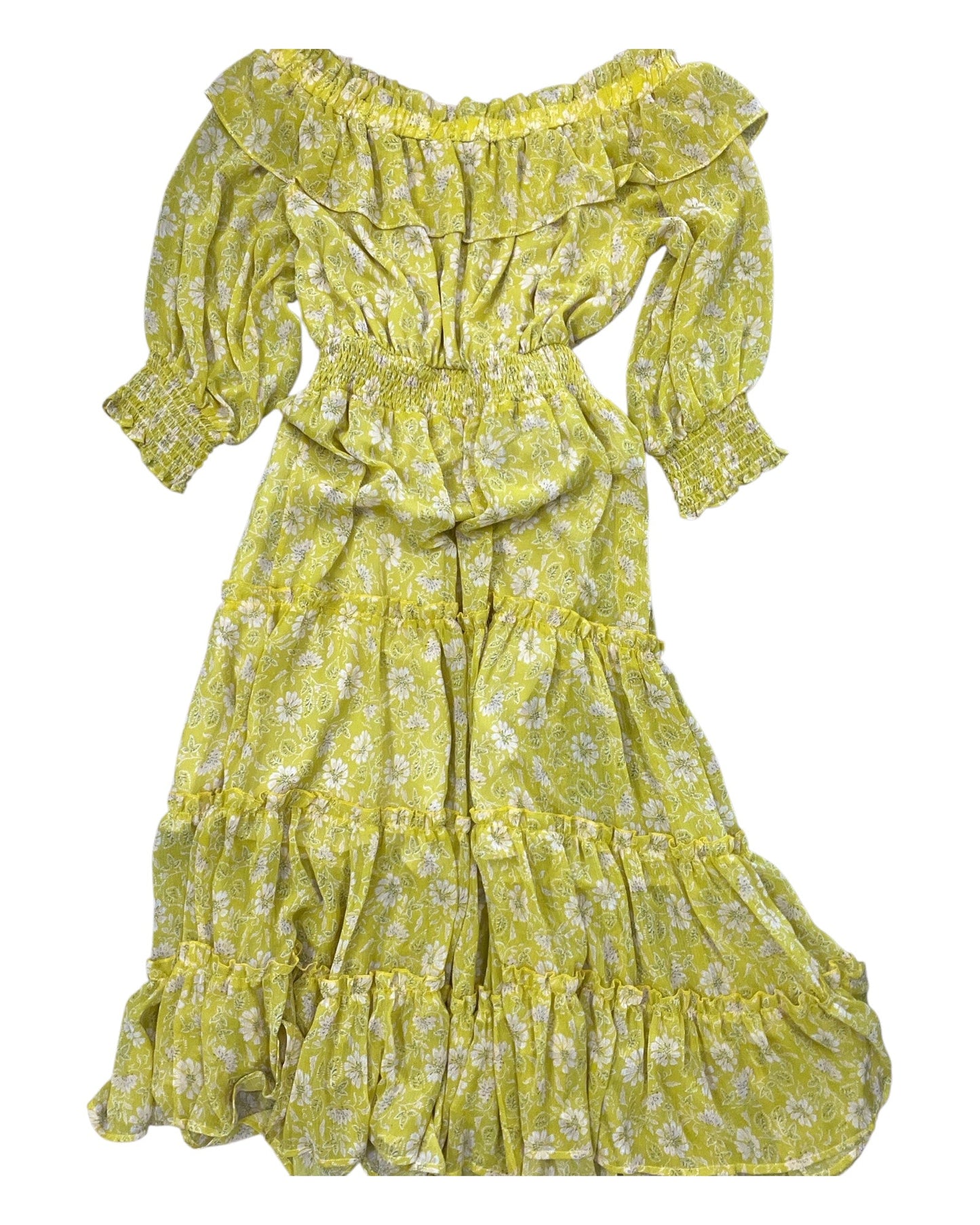 Dress Casual Maxi By Fate In White & Yellow, Size:M