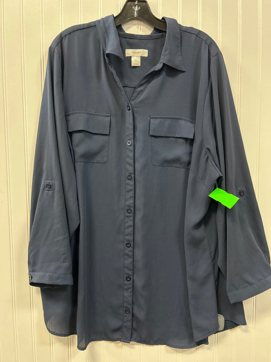 Blouse Ls By Cj Banks In Navy, Size:3X