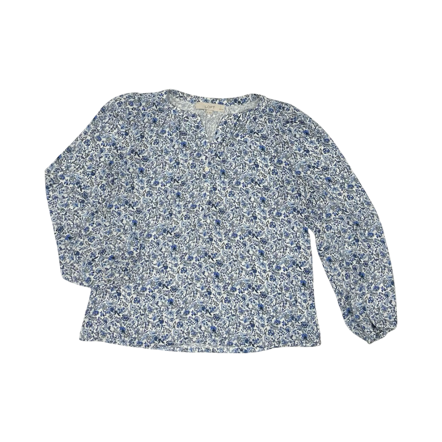 Blouse Ls By Loft In Blue & White, Size:Sp