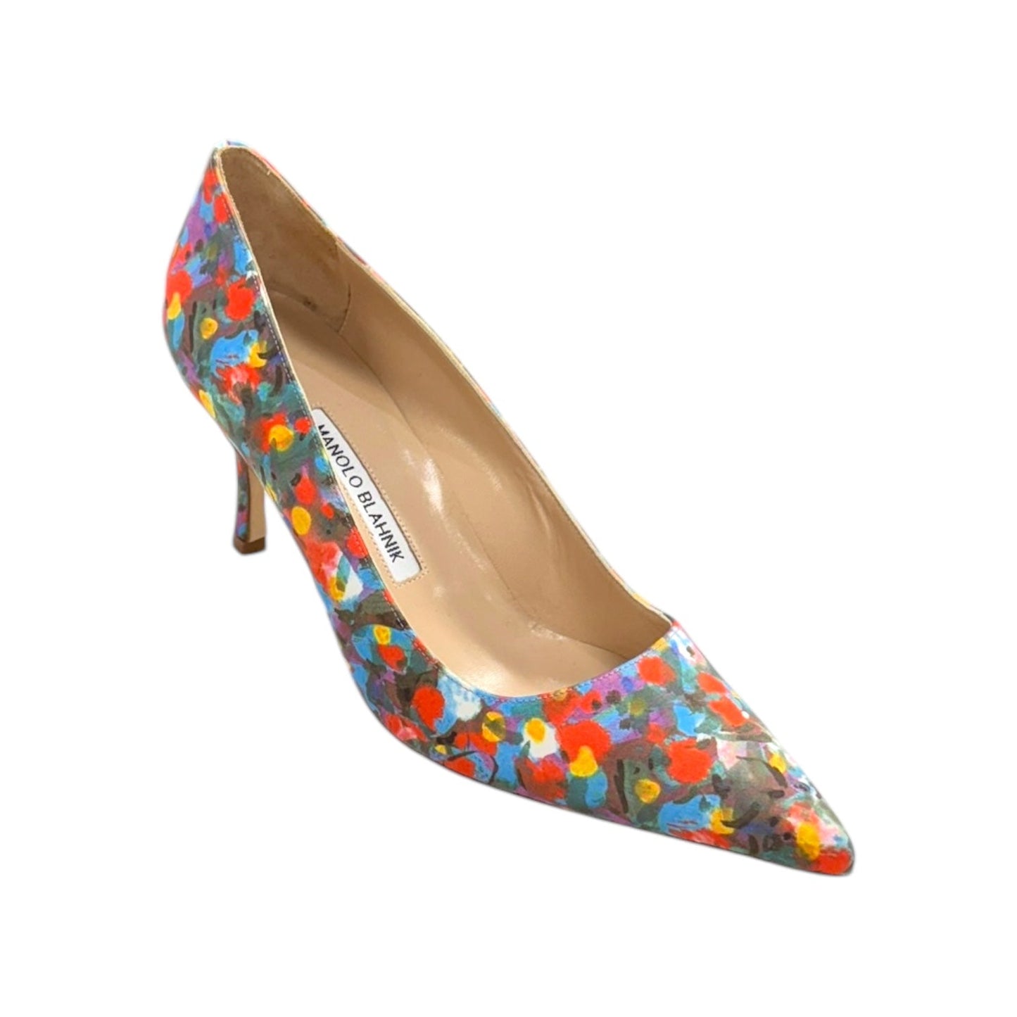 BB Floral Satin 70 mm Pumps Luxury Designer By Manolo Blahnik  Size: 9.5 (IT 39.5)