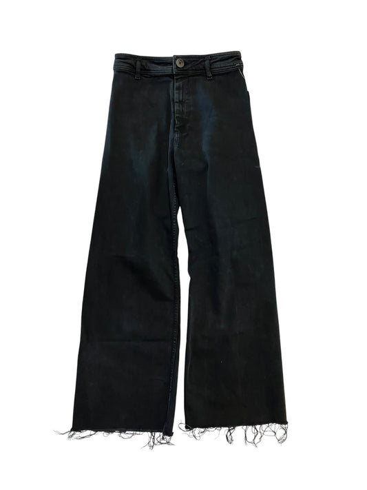 Jeans Wide Leg By Zara In Black Denim, Size:4