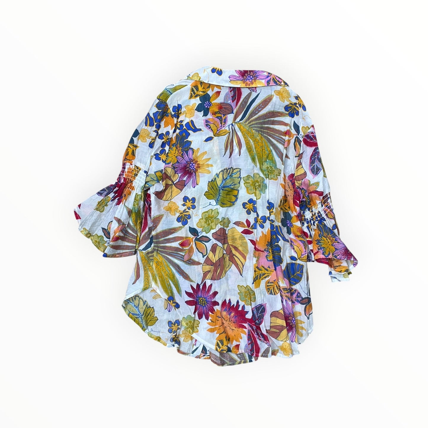 Blouse 3/4 Sleeve By Ethyl In Pink & Yellow, Size:M