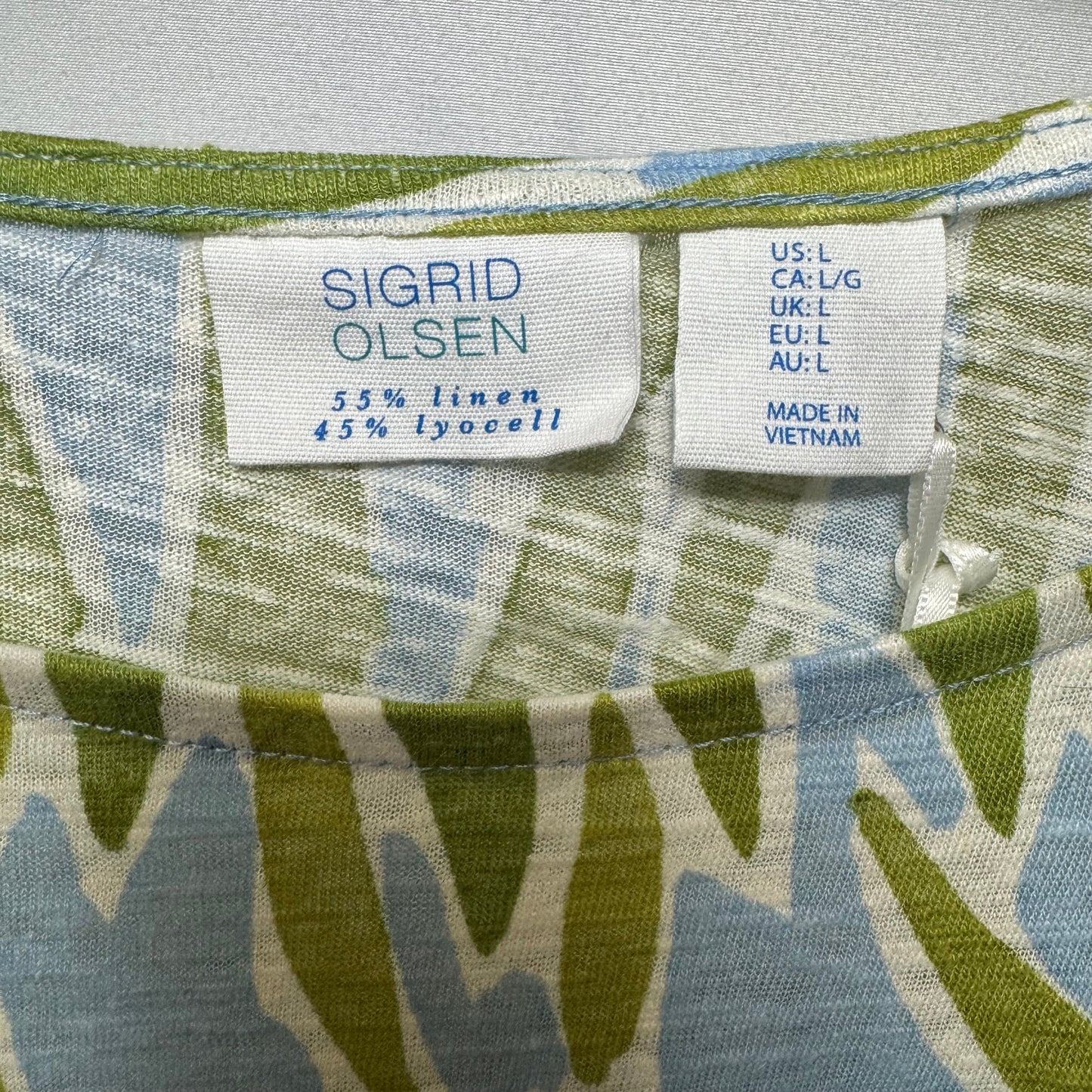 Hi-Low Hem Linen Blend 3/4 Sleeve Top By Sigrid Olsen In Tropical Print, Size: L