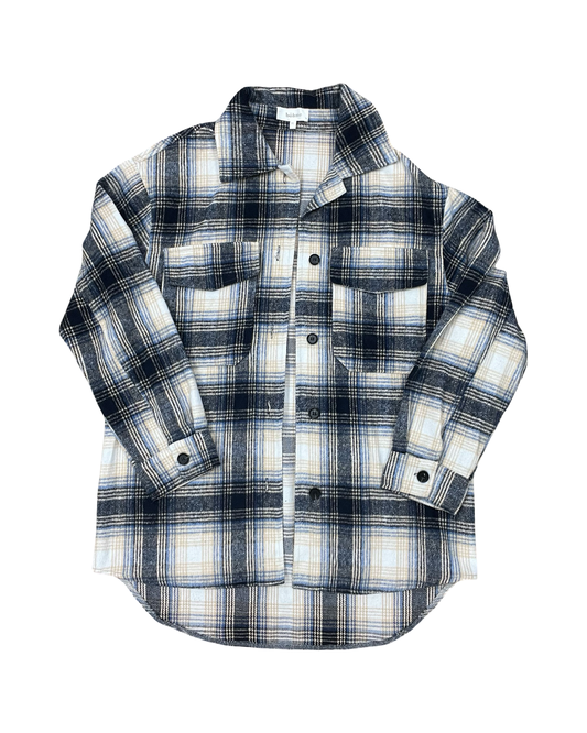 Jacket Shirt By Bohme In Blue & Cream, Size:M