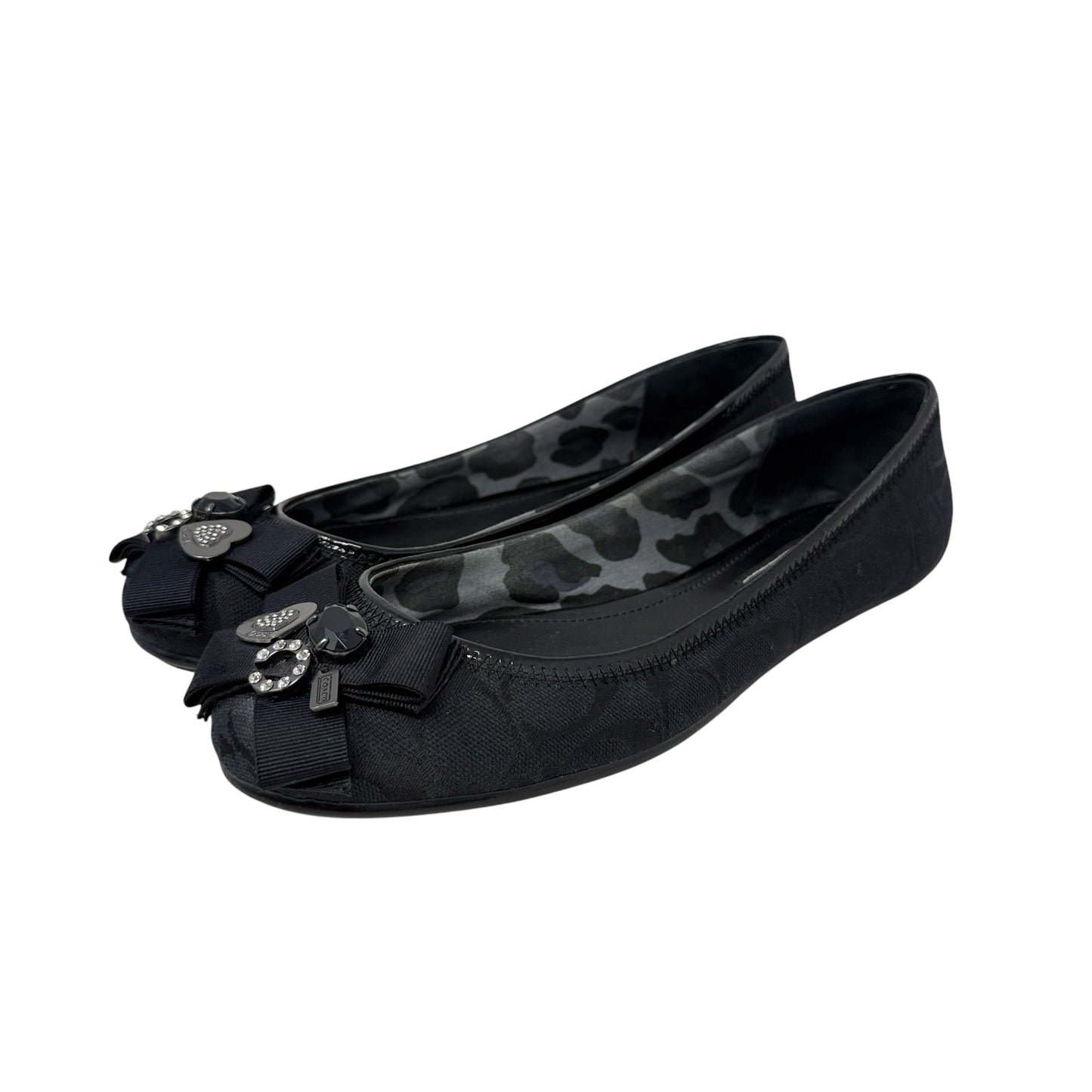 Poppy "Caper" Embellished Ballet Flats Designer By Coach In Black, Size: 9