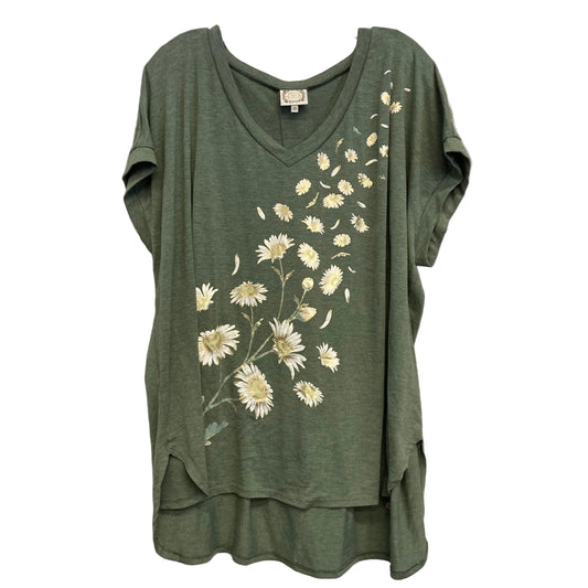 Top Sleeveless By Truself In Green & White, Size:3X