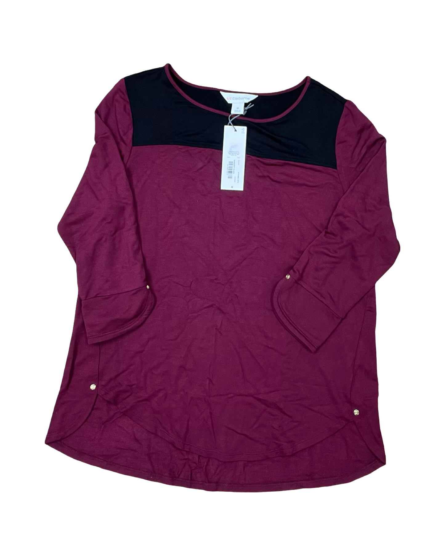 Top 3/4 Sleeve By Liz Claiborne In Maroon, Size:M
