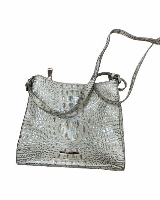 Crossbody Designer By Brahmin In Cream & Grey, Size:Medium