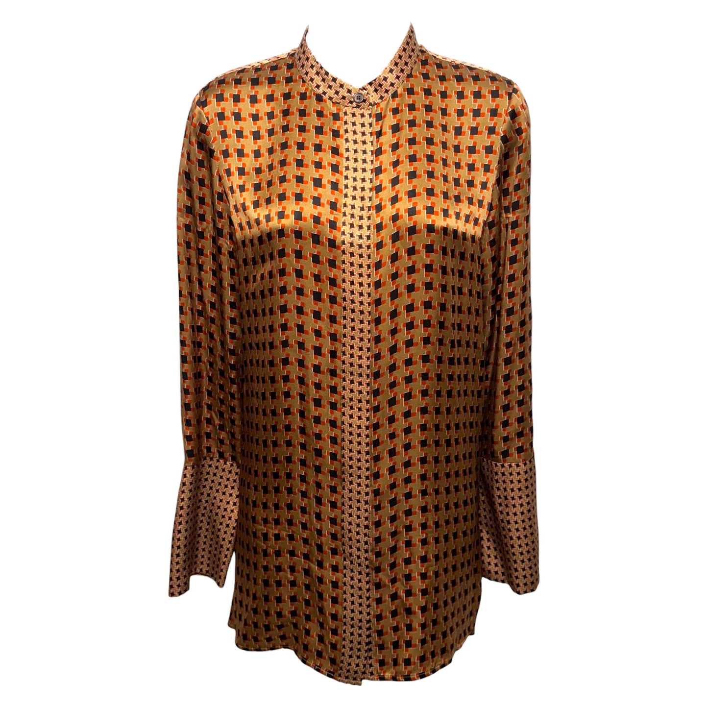 Desra Highgate Houndstooth Herringbone Silk Tunic Designer By Lafayette 148 In Geometric Pattern, Size: S