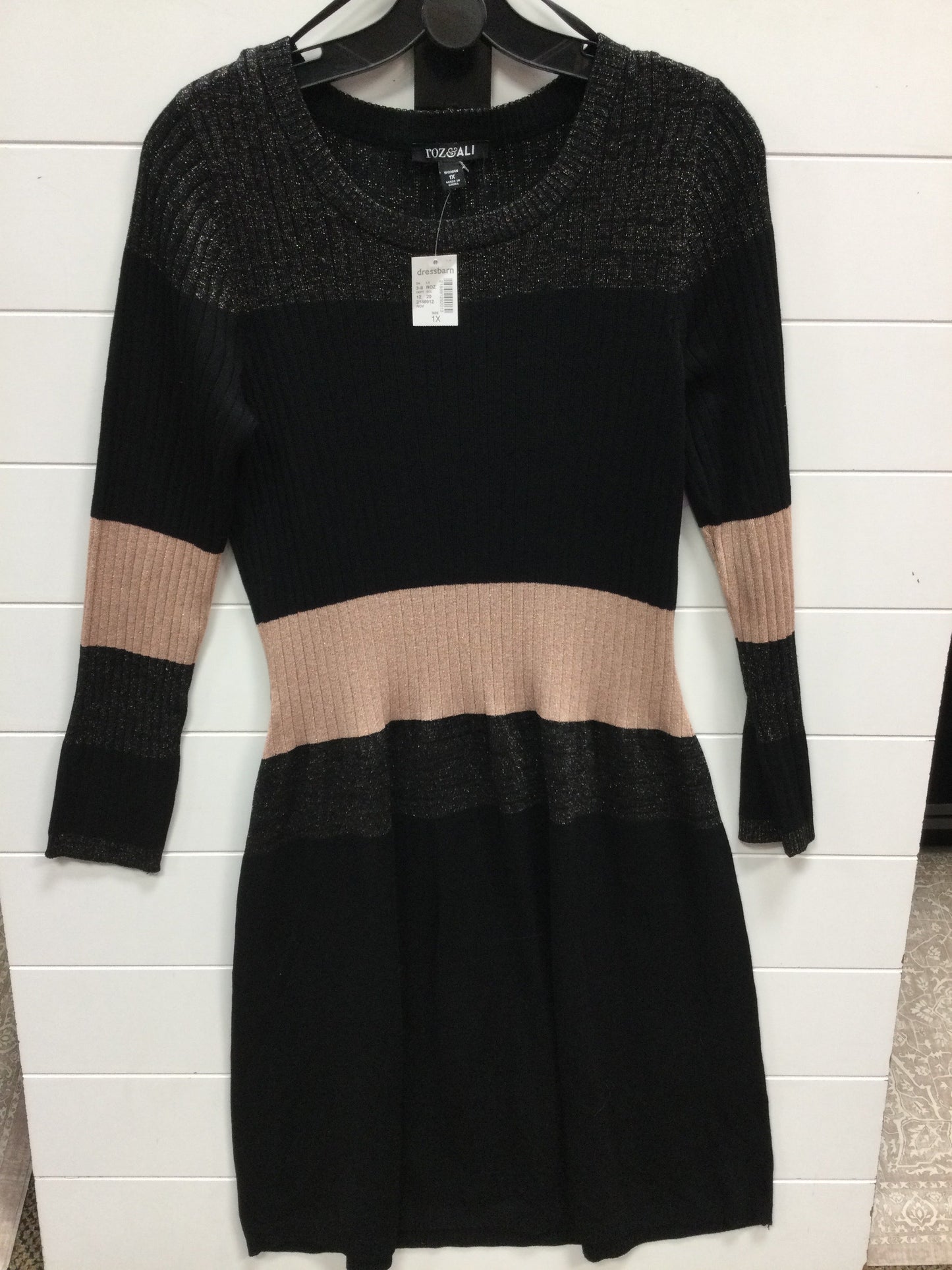 Dress Casual Midi By Roz And Ali In Black & Pink, Size:1X