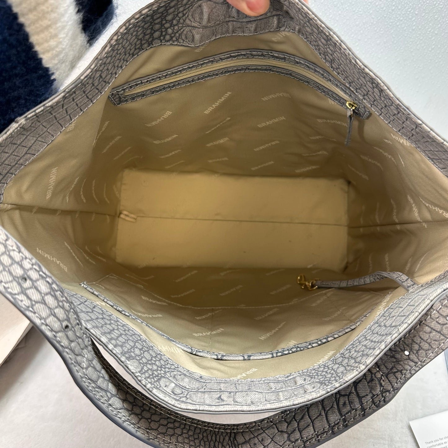 Parin-Fairest Grey Tetra Tote Designer By Brahmin, Size: Large