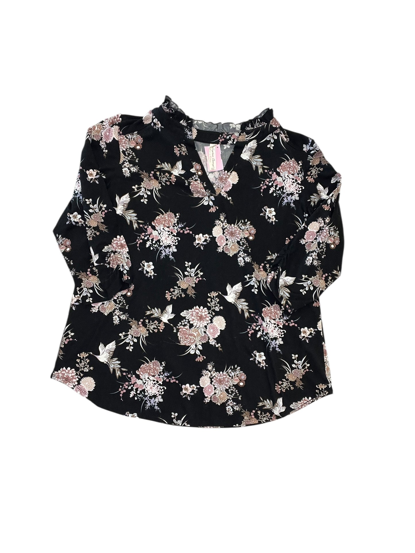 Top 3/4 Sleeve By Perseption Concept In Floral Print, Size:Xl