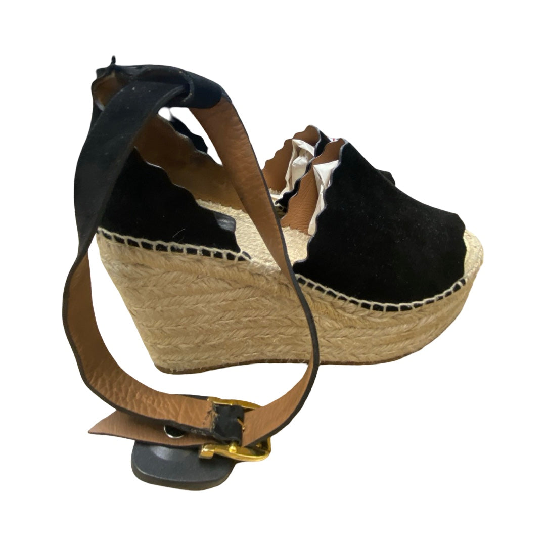 Shoes Luxury Designer By Chloe In Black & Tan, Size:7.5