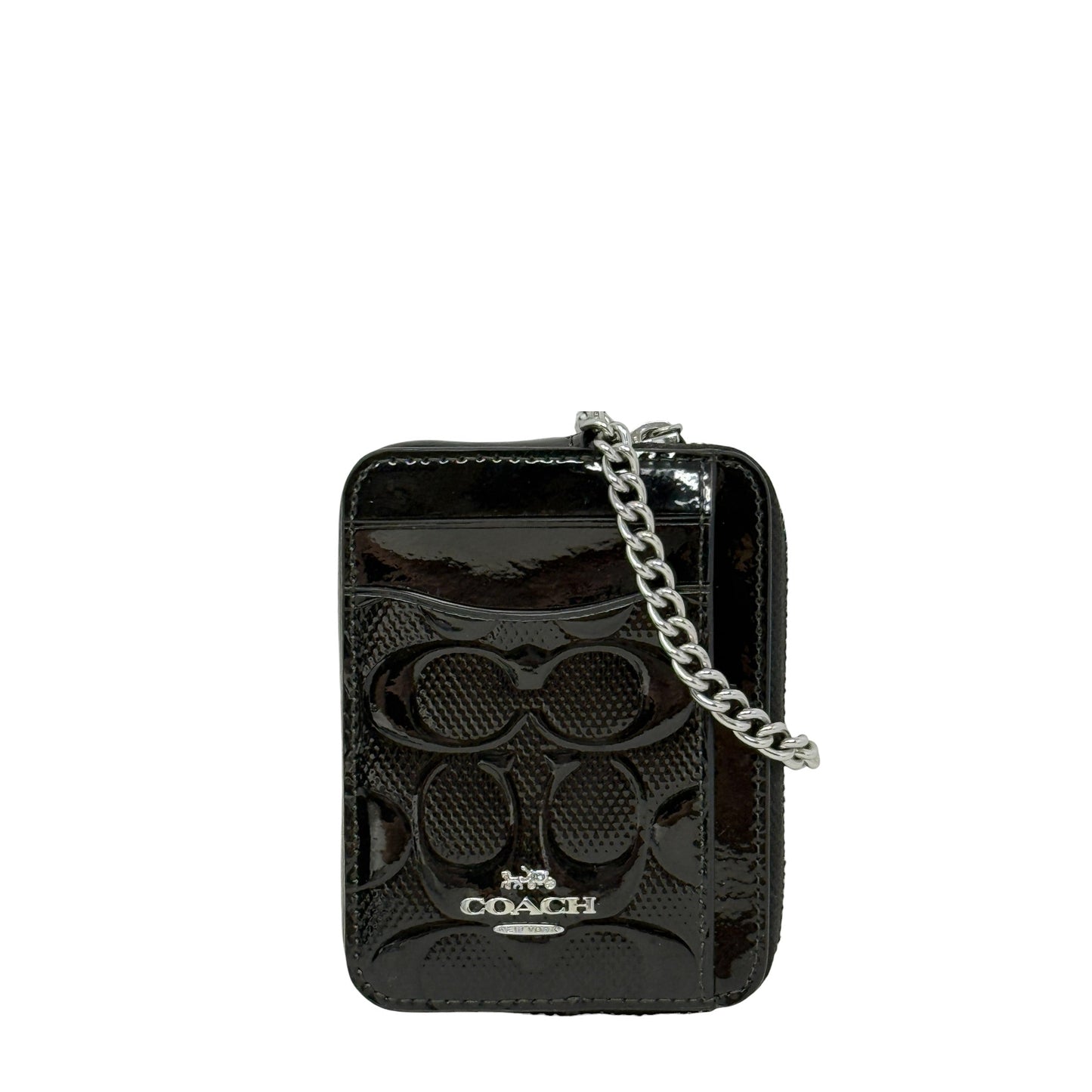 Zip Patent Leather Signature Card Case Designer By Coach, Size: Small
