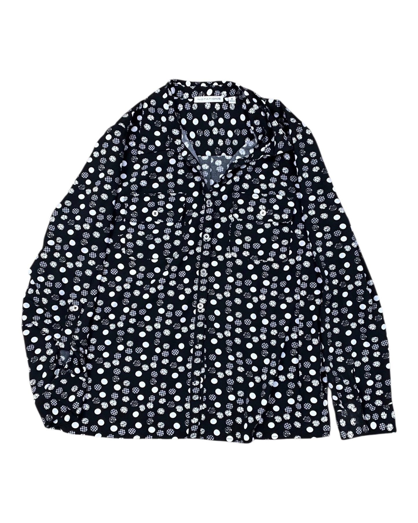 Blouse Ls By Notations In Black & White, Size:M