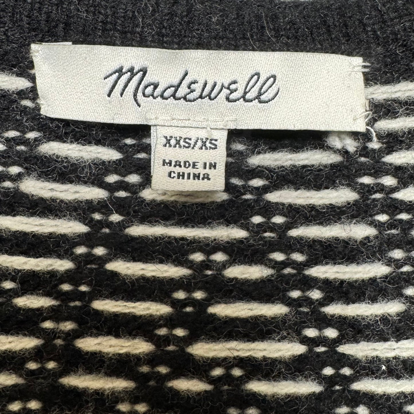 Merino Woolen Sweater Coat By Madewell In Black & White, Size: XXS/XS
