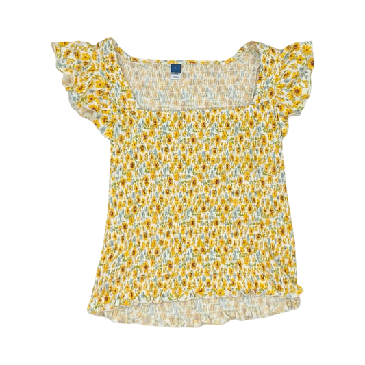 Blouse Ss By Old Navy In White & Yellow, Size:L