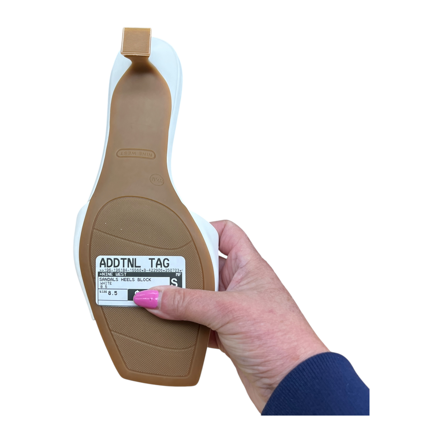 Sandals Heels Block By Nine West In White, Size:8.5