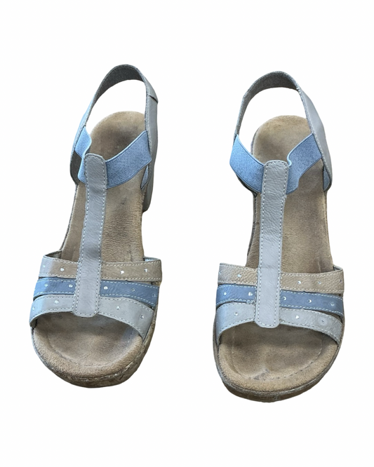 Sandals Heels Block By Riekers In Blue & Tan, Size:9.5
