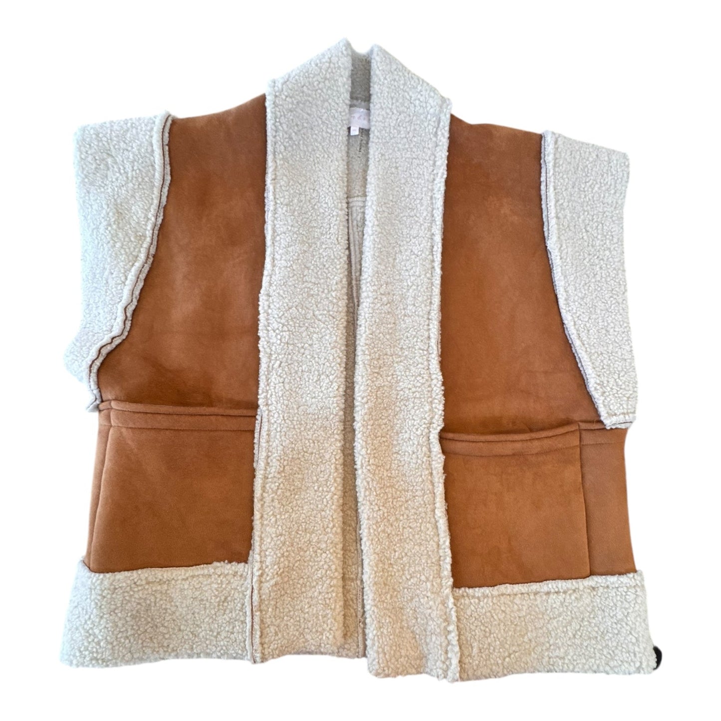 Vest Faux Fur & Sherpa By Entro In Brown & Cream, Size:M