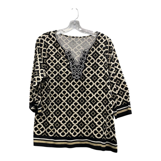 Top 3/4 Sleeve By Charter Club In Black & Tan, Size:Xl
