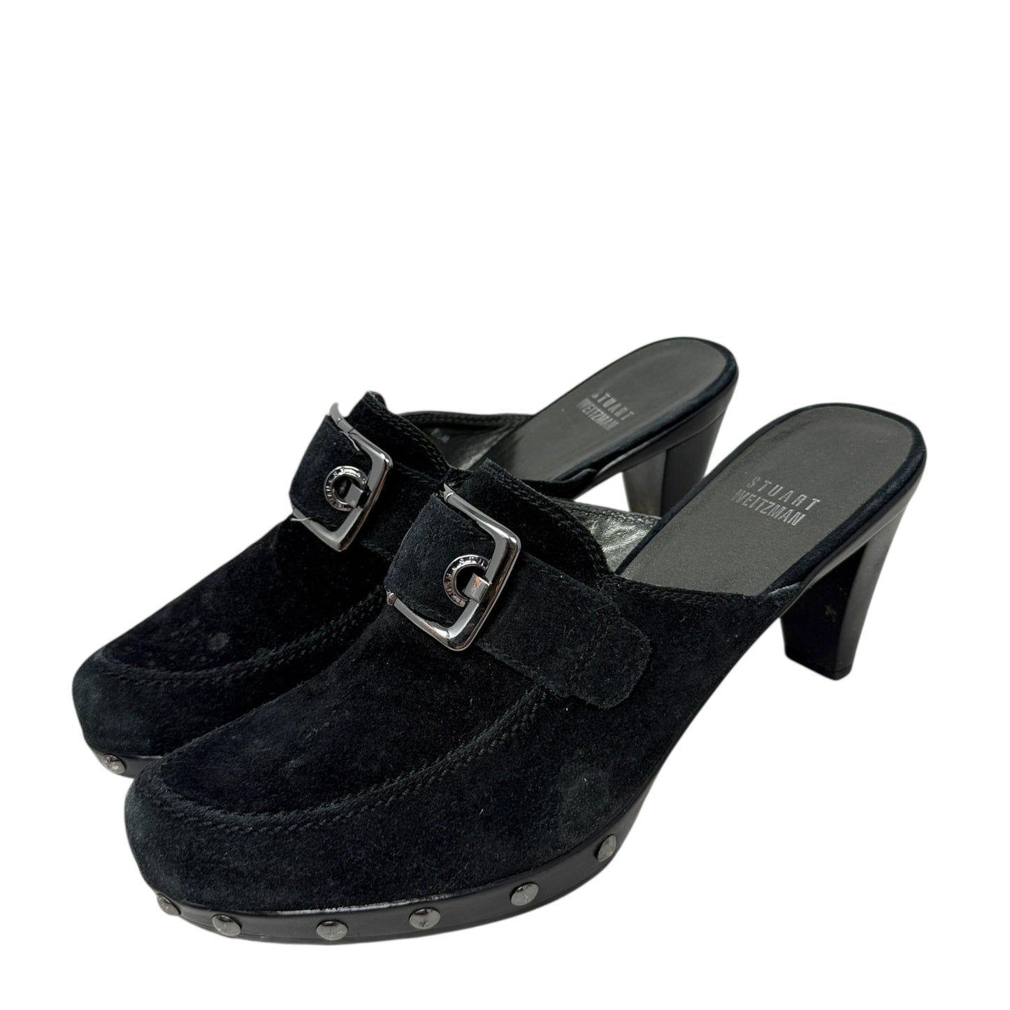 Studded Suede Clogs Designer By Stuart Weitzman In Black, Size: 7.5