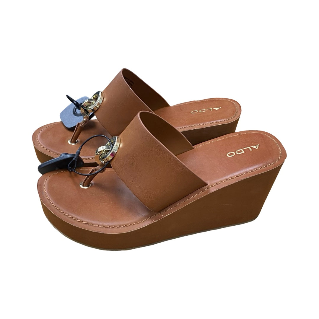 Sandals Heels Wedge By Aldo In Brown, Size:8.5