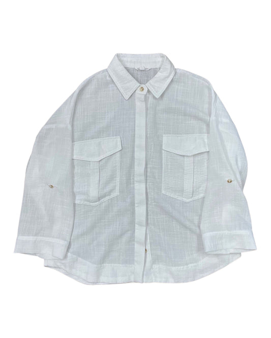 Blouse Ls By Blu Pepper In White, Size:M