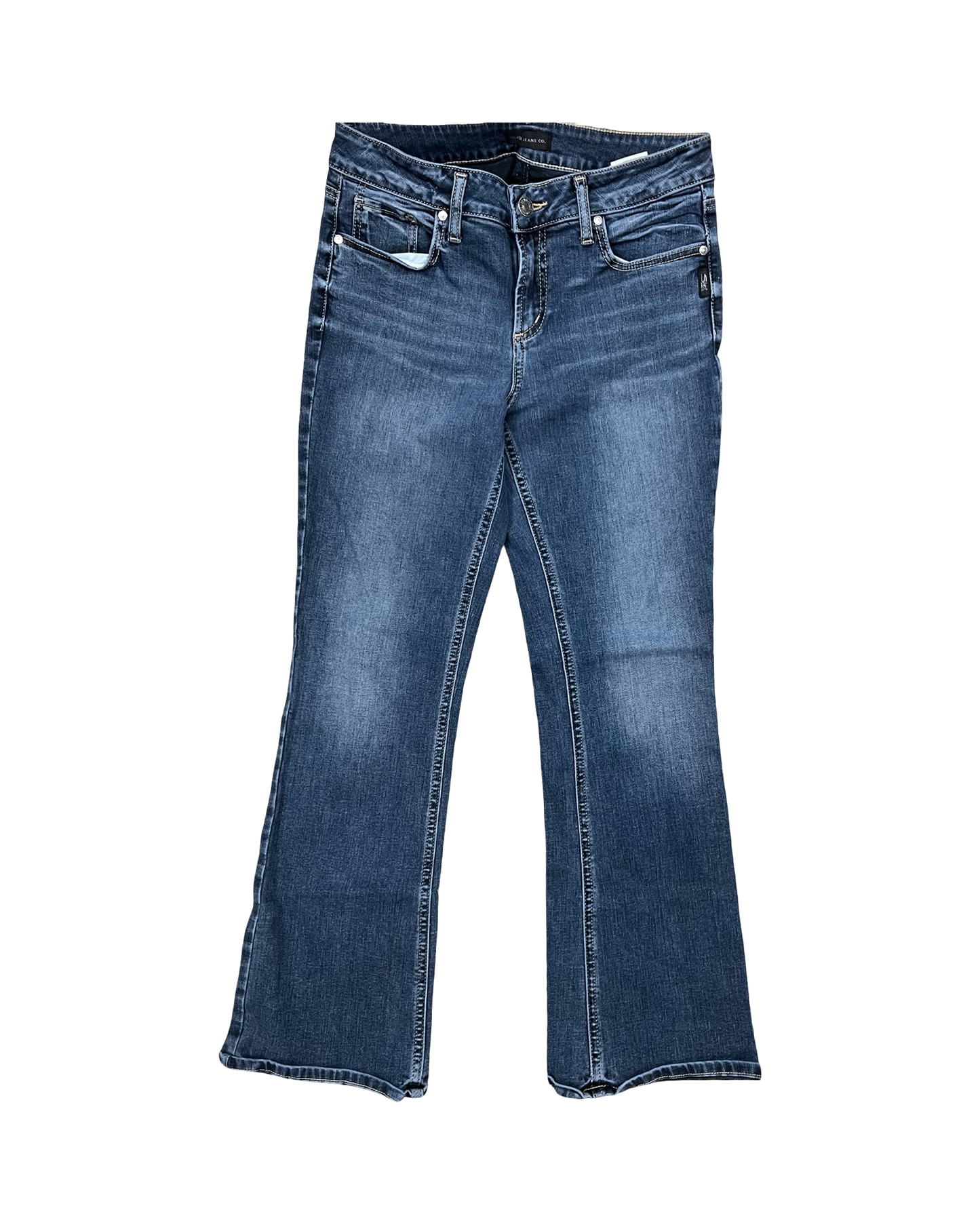 Jeans Boot Cut By Silver In Blue Denim, Size:12