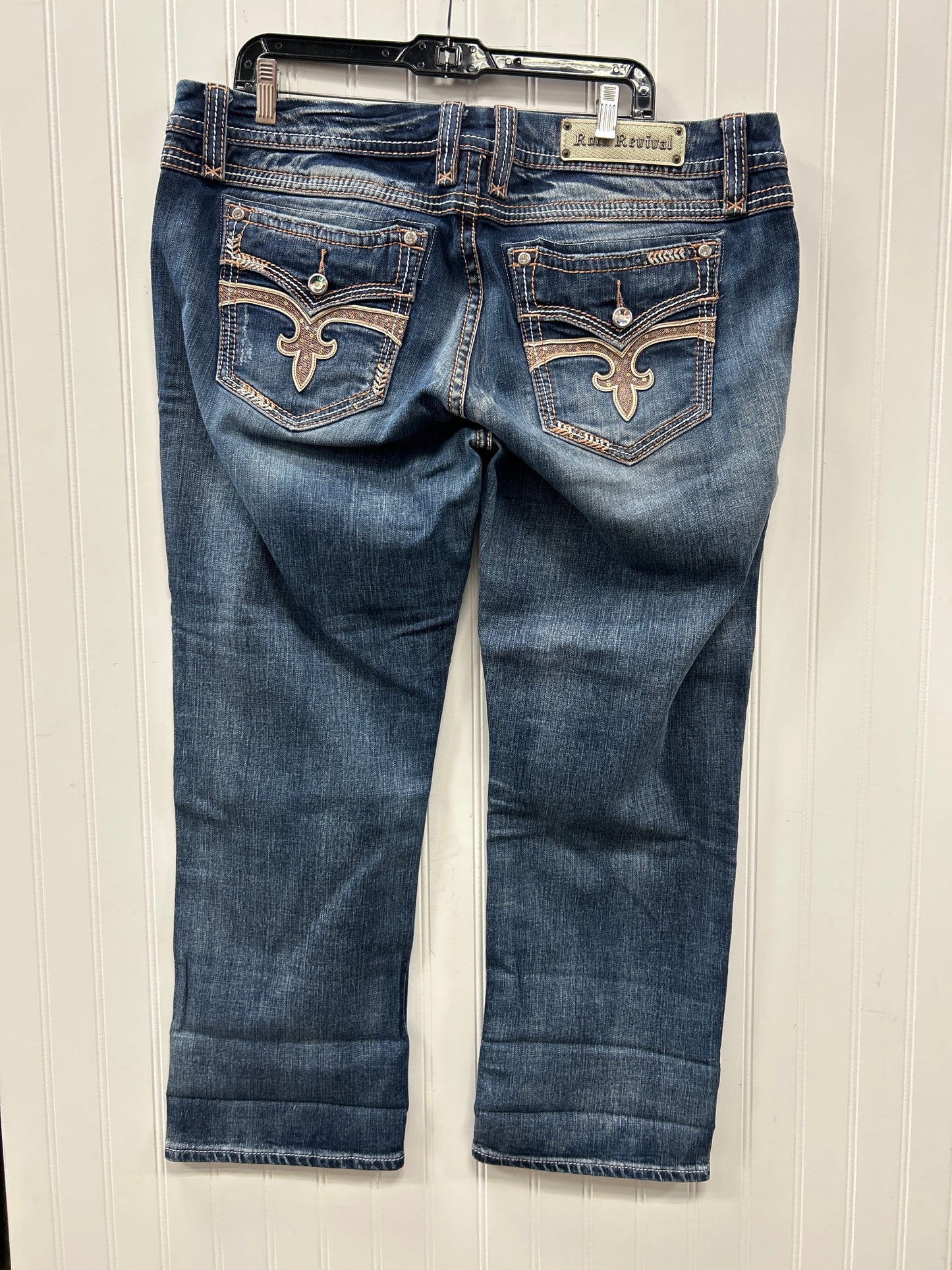 Jeans Cropped By Rock Revival In Blue Denim, Size:16