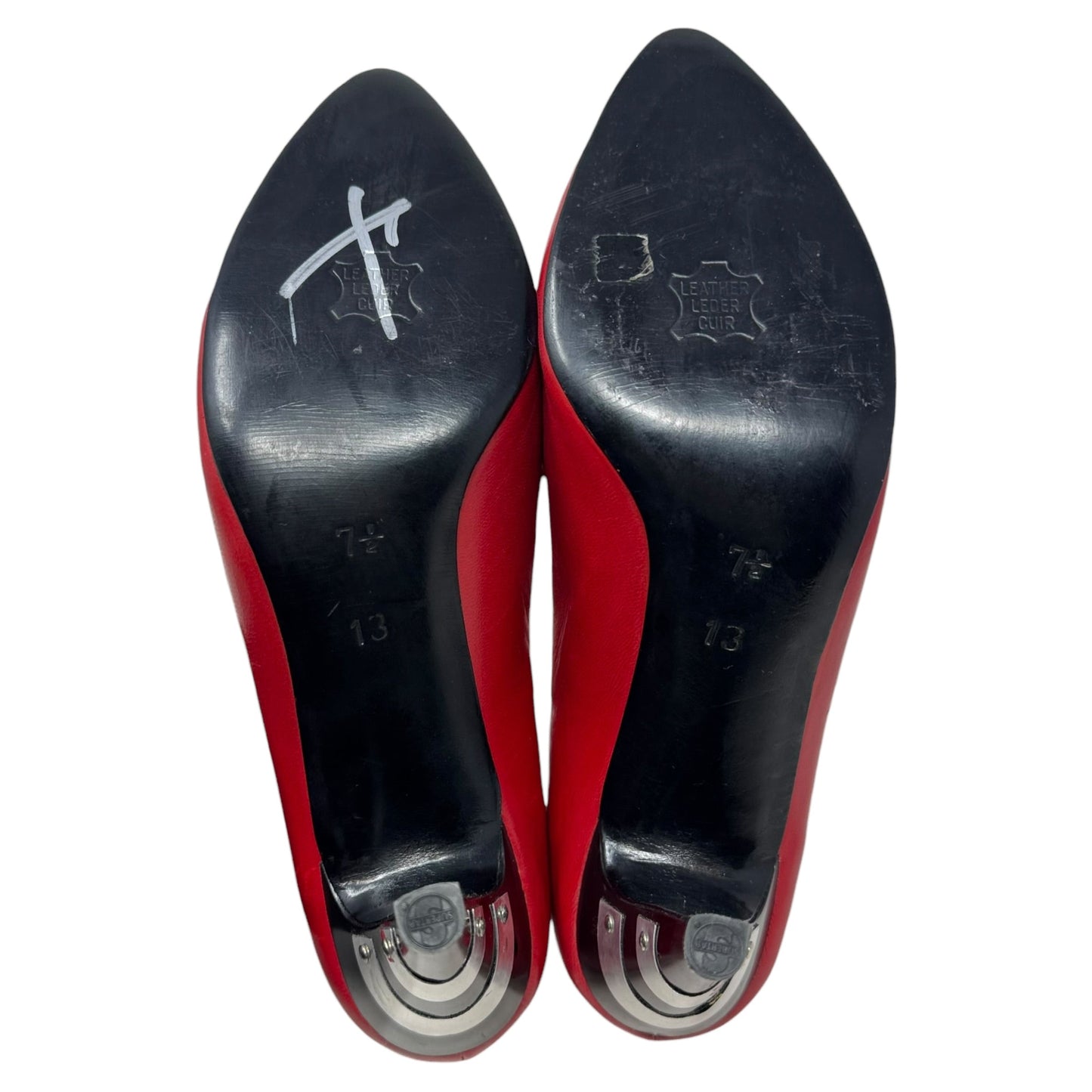 Vintage Leather Pumps By Charles Jourdan In Red & Silver, Size: 7.5
