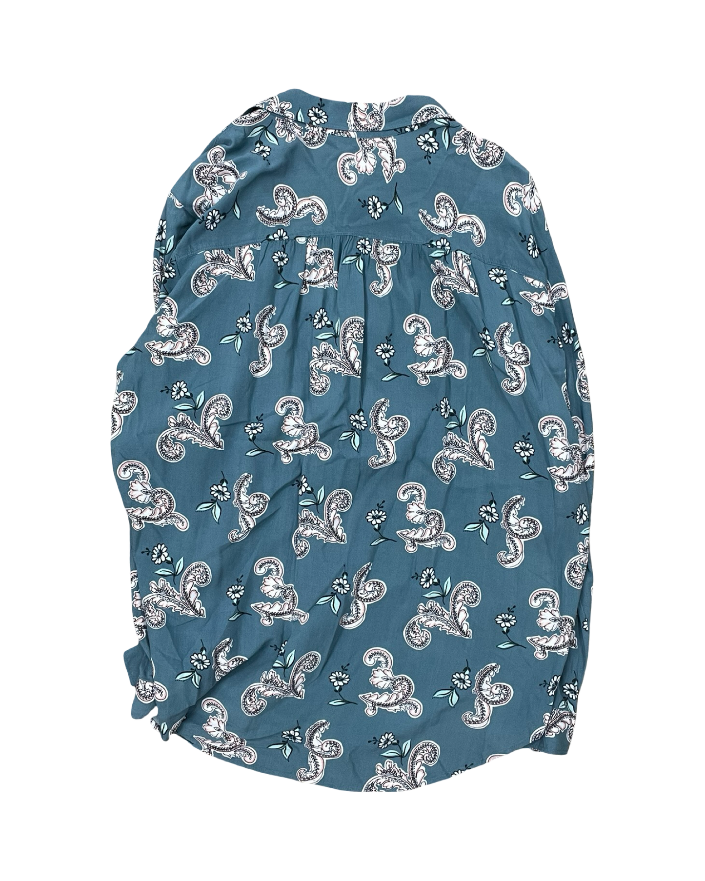 Blouse Ls By Loft In Teal, Size:1X