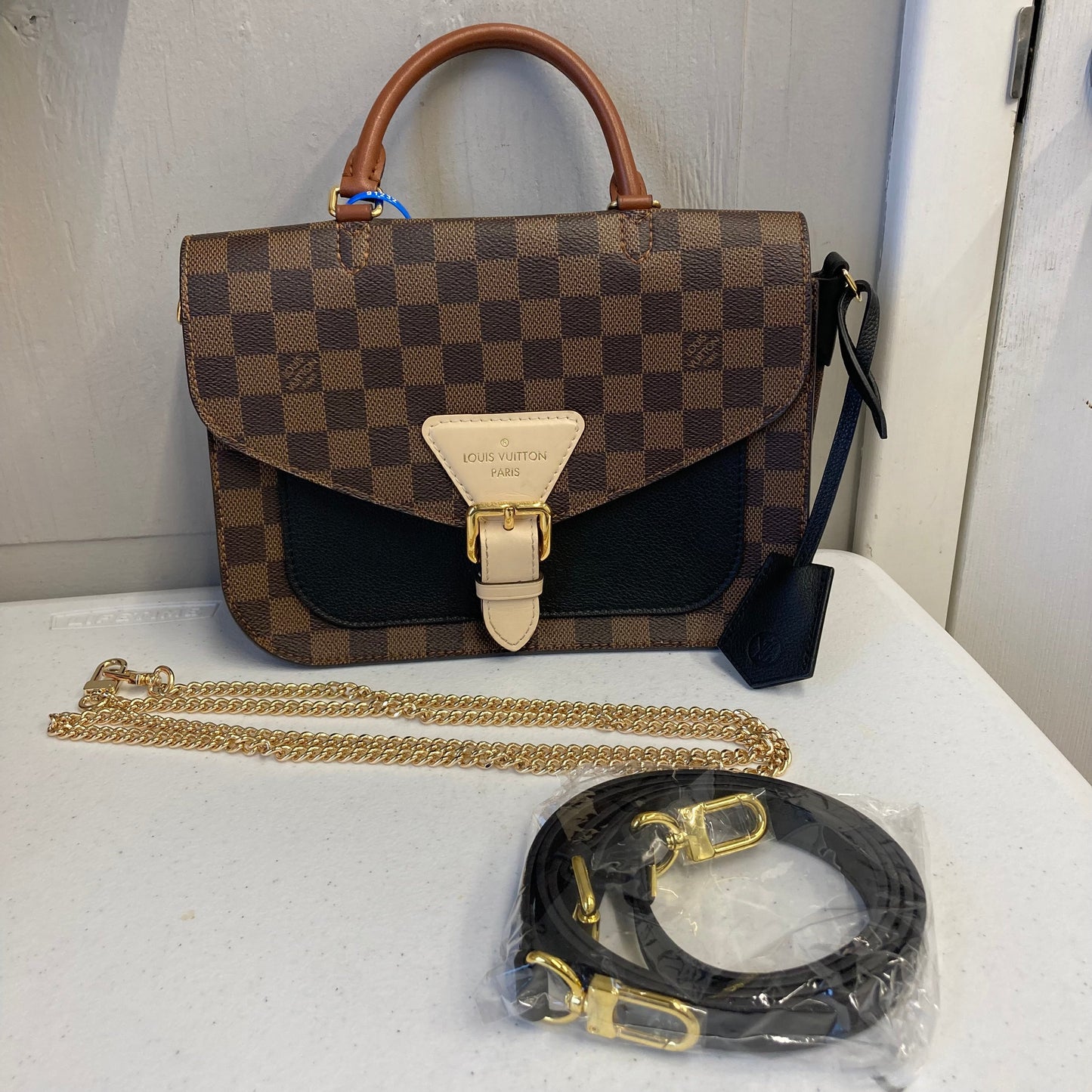 Handbag Luxury Designer By Louis Vuitton In Brown & Tan, Size:Small