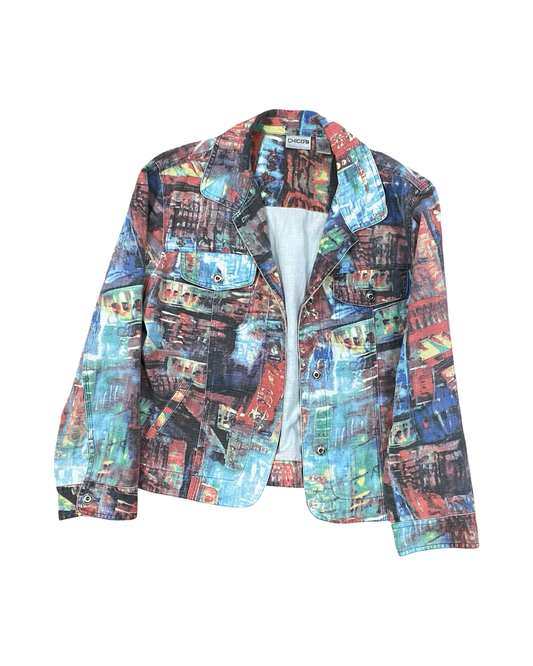 Jacket Denim By Chicos In Blue & Orange, Size:M