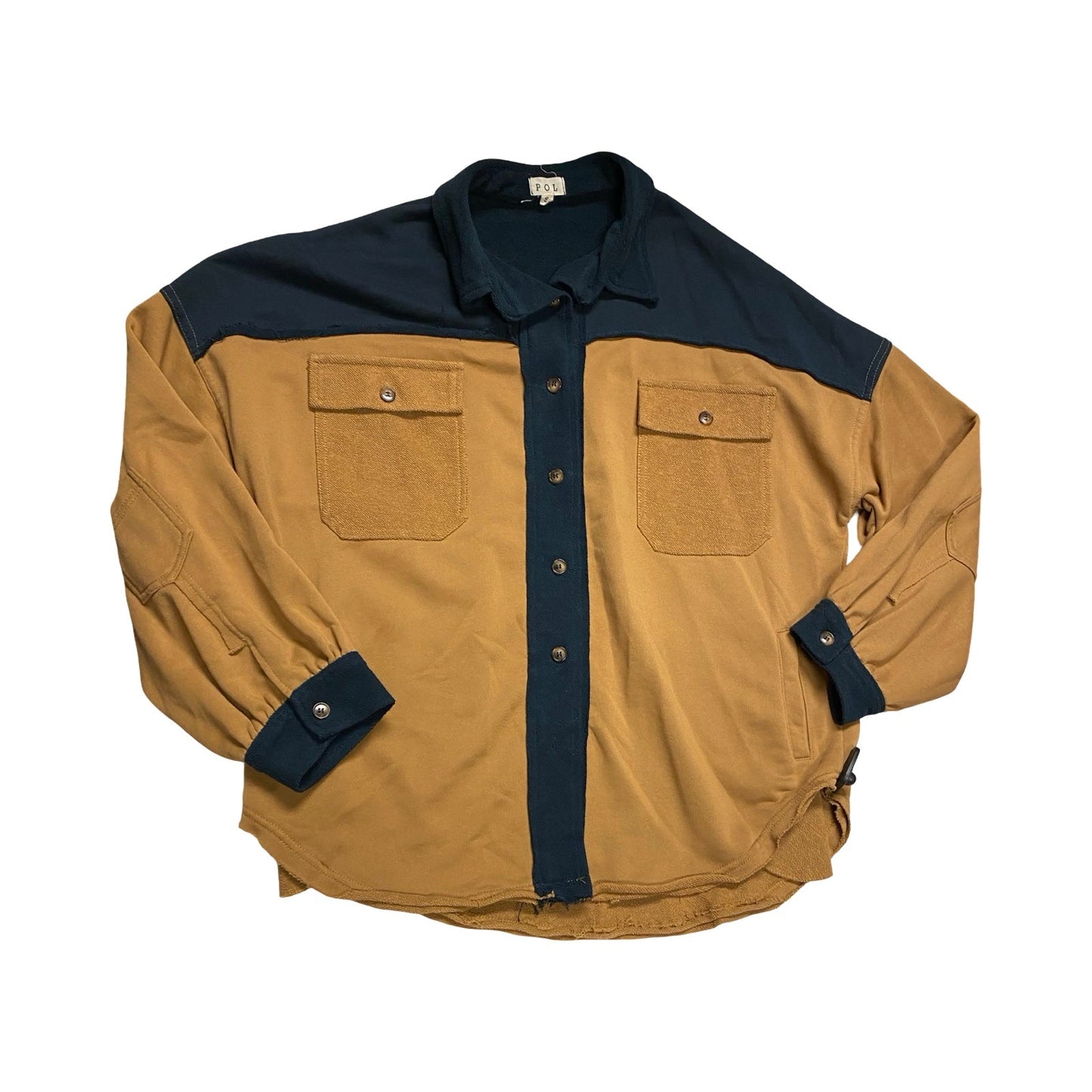 Jacket Shirt By Pol In Blue & Tan, Size:S