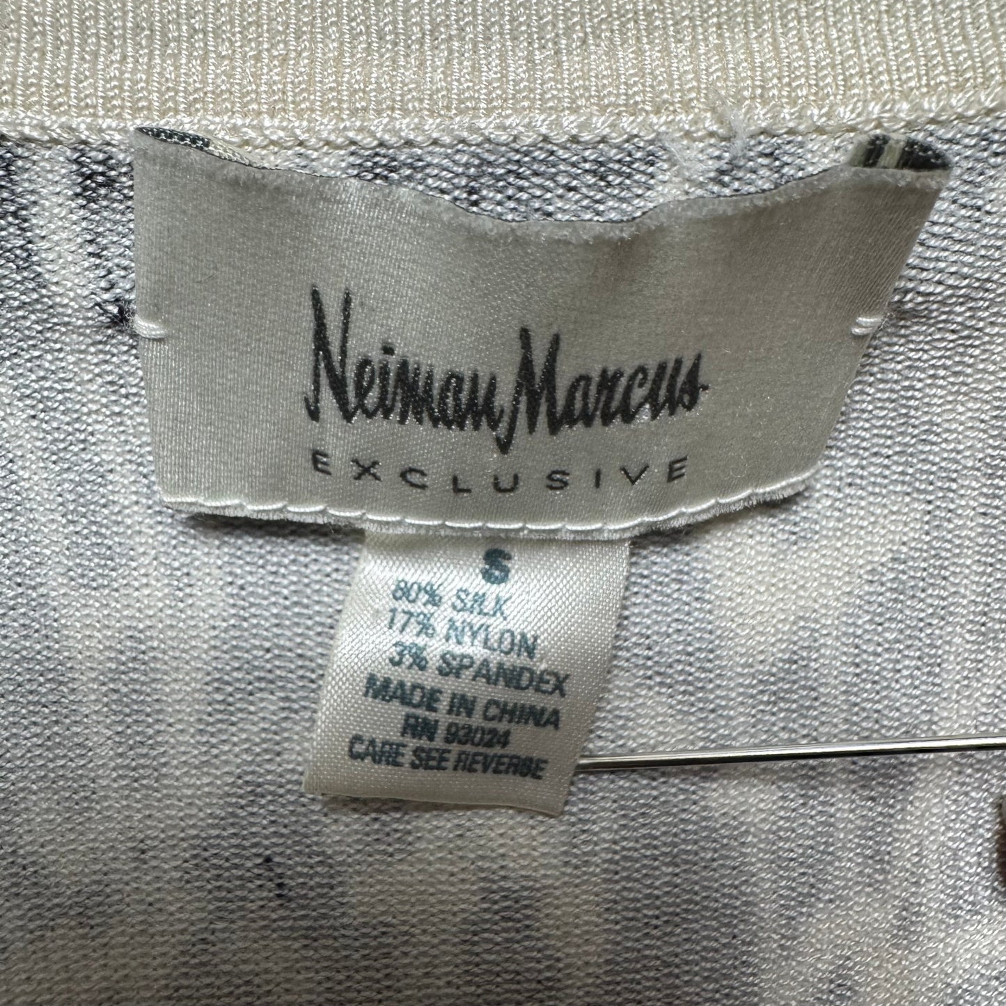 Silk-Nylon Sweater Cardigan Designer By Neiman Marcus In Black & White, Size: S