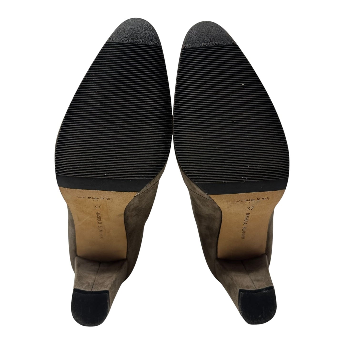 Diaz Suede Ankle Boots Luxury Designer By Manolo Blahnik In Taupe, Size: 7 (37)